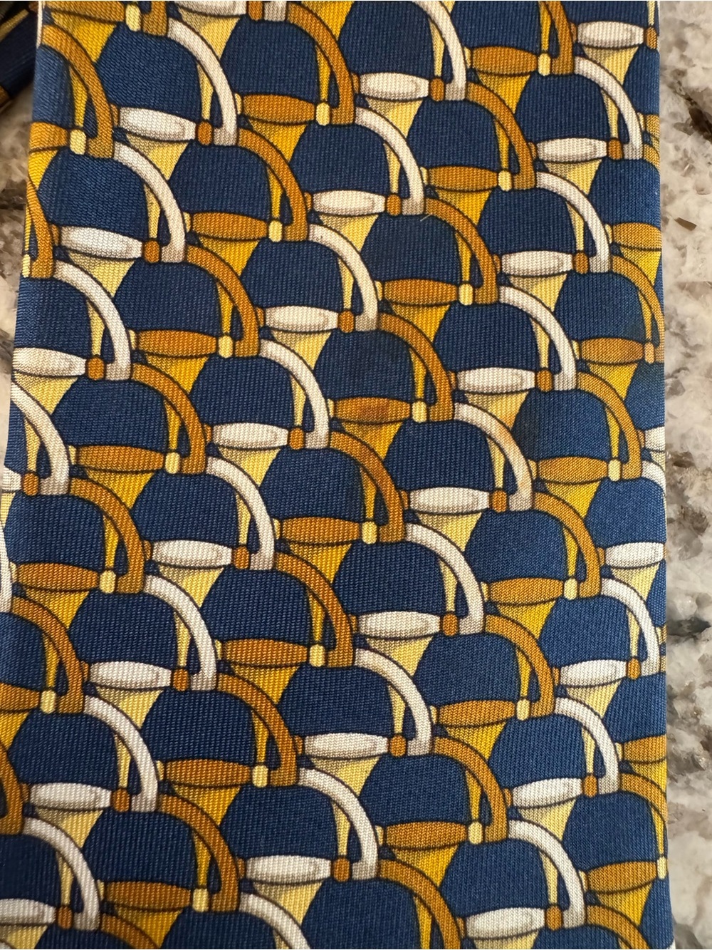 Gucci Navy, Gold & White Geometric Silk Tie - Picture 5 of 5